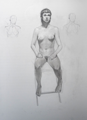 Estudio de desnudo de mujer sentada   