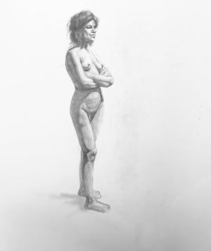Estudio de desnudo de mujer de pie 